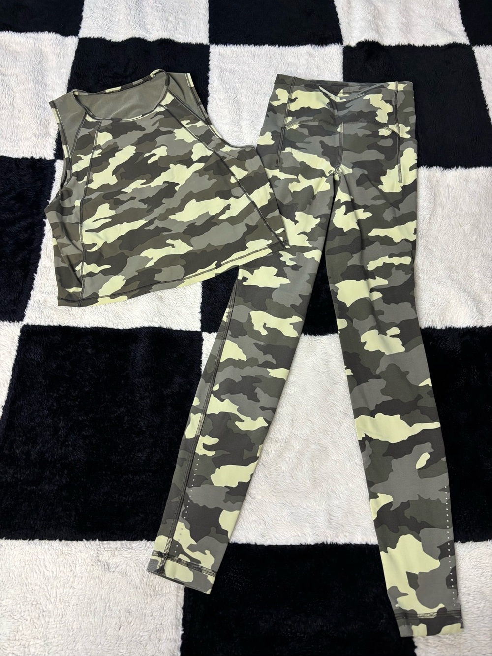 Lululemon Camo Set - Olive & Light Green Tank and Leggings
